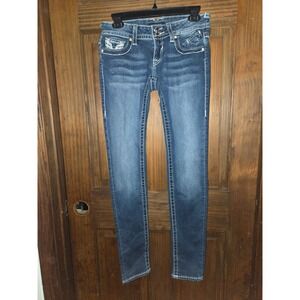 Vigoss Women Skinny Jeans Medium Wash Thick Stitch Embroidered Pocket Size